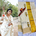 Elephant with umbrella embro cotton saree