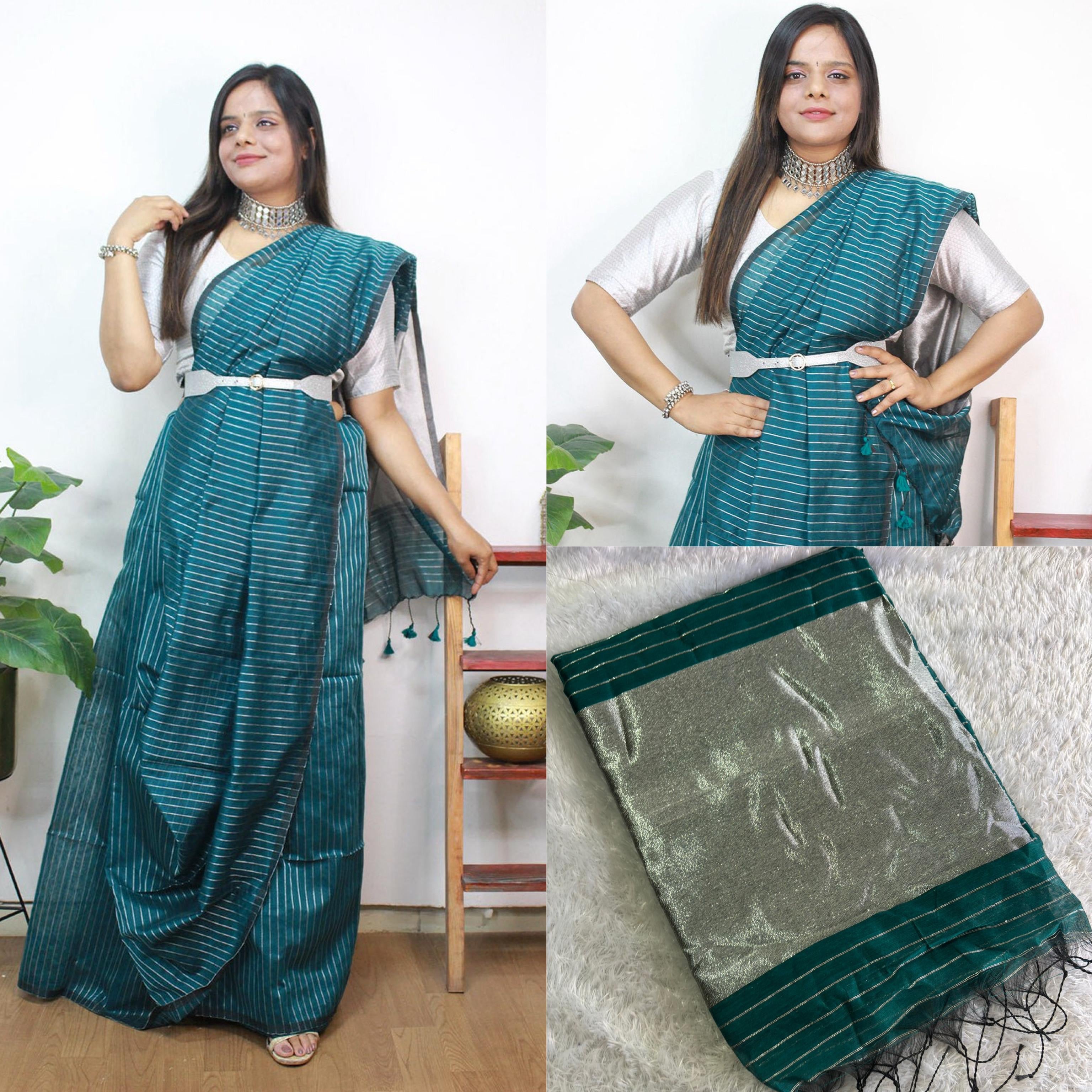 Cotton silk silver saree