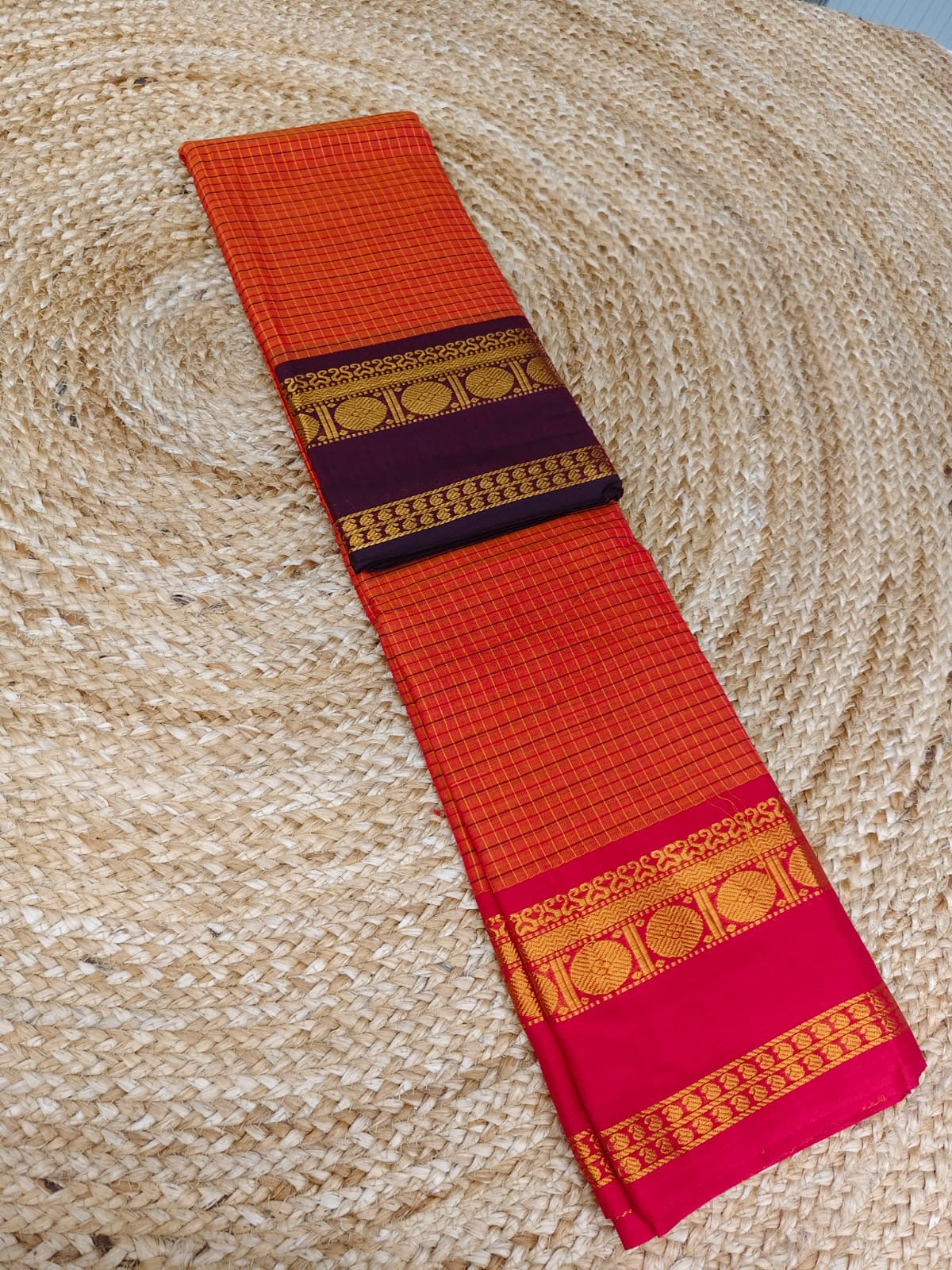 Ganga jamuna border jari checks chettinad cotton saree