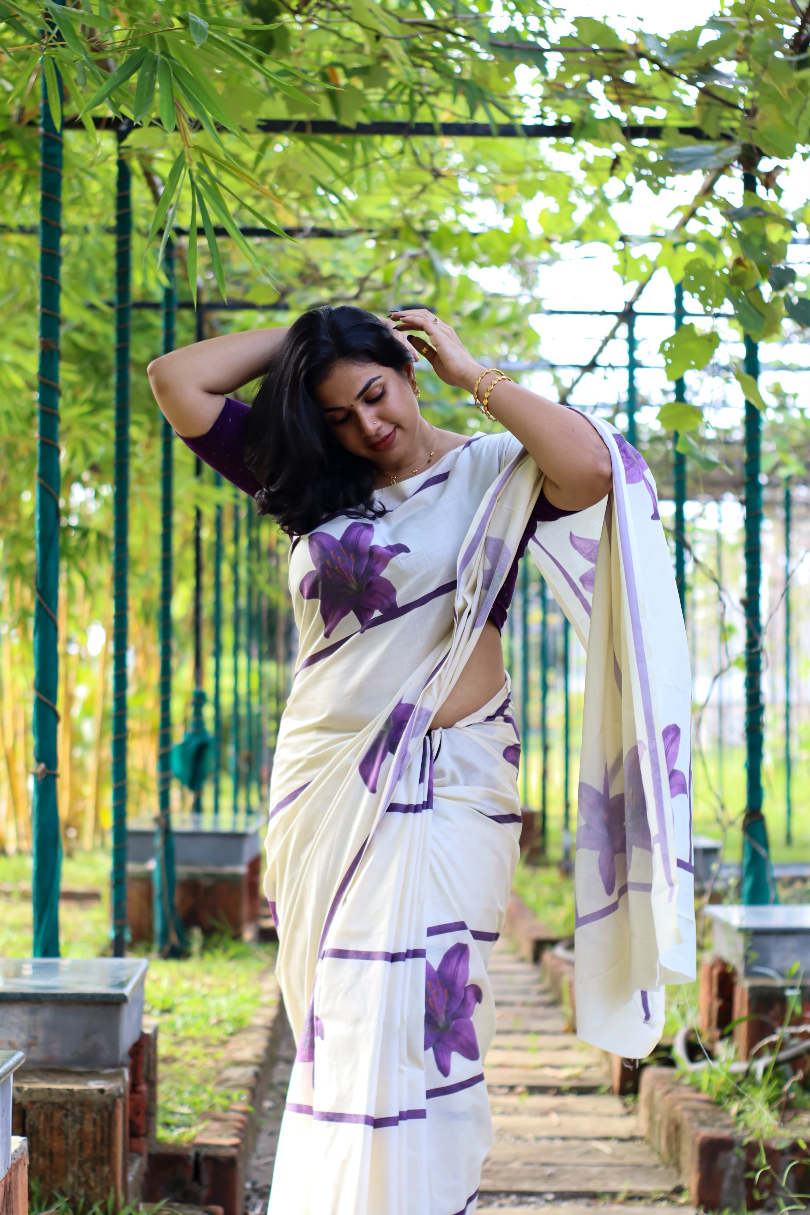 Pure Cotton Digital Printed(Lavender Stripes)