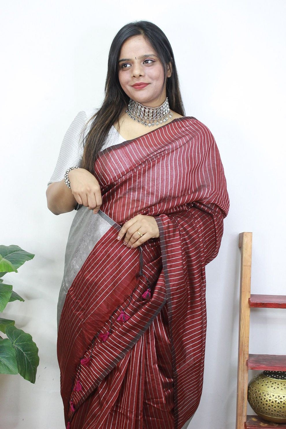 Cotton silk silver saree