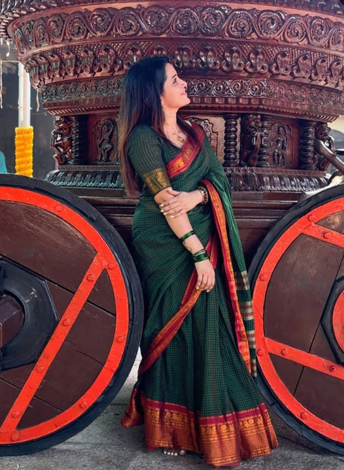 Big border Checks Narayanapet Cotton Saree