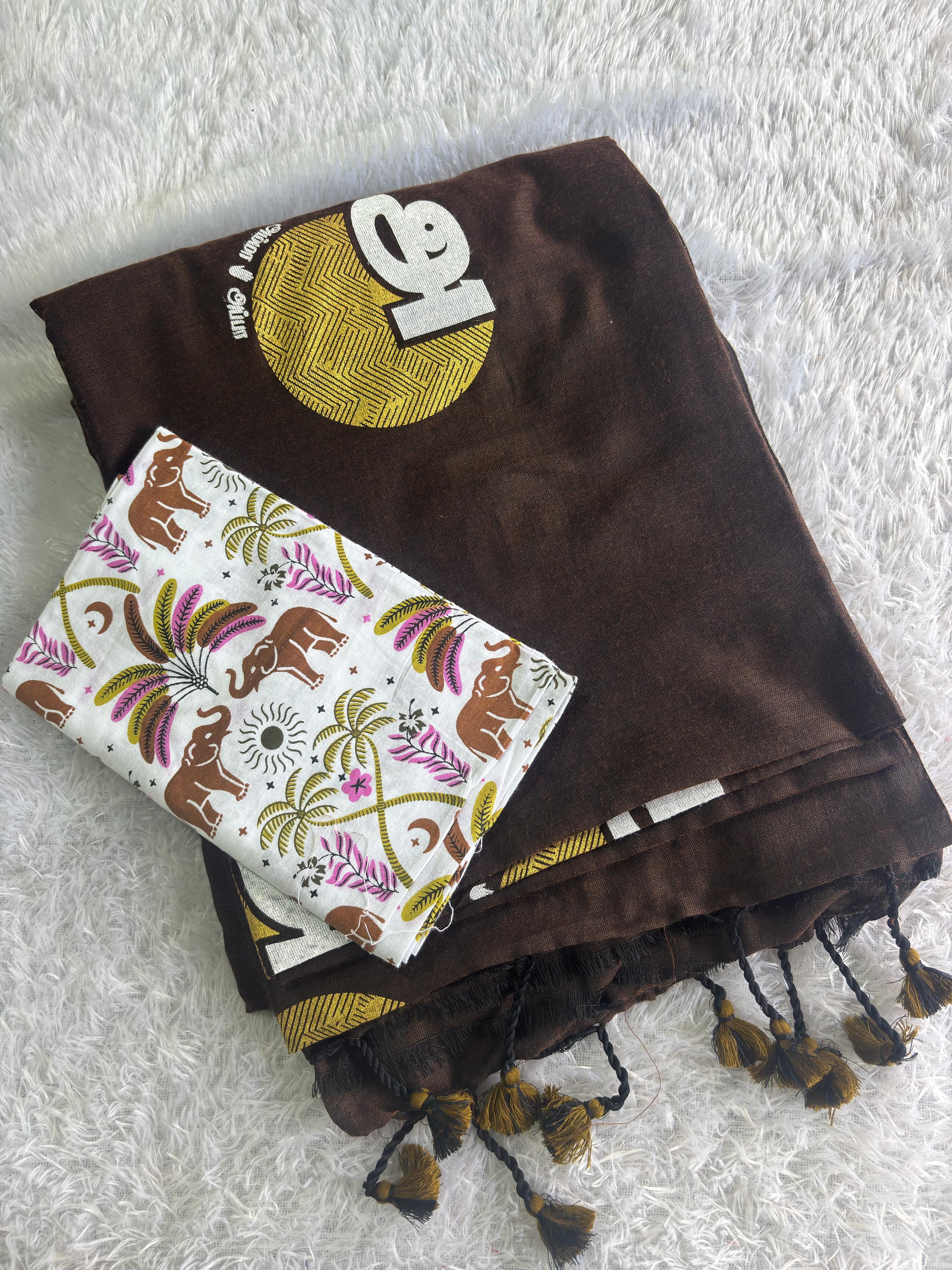 Tamil and Malayalam khadi cotton saree with printed blouse