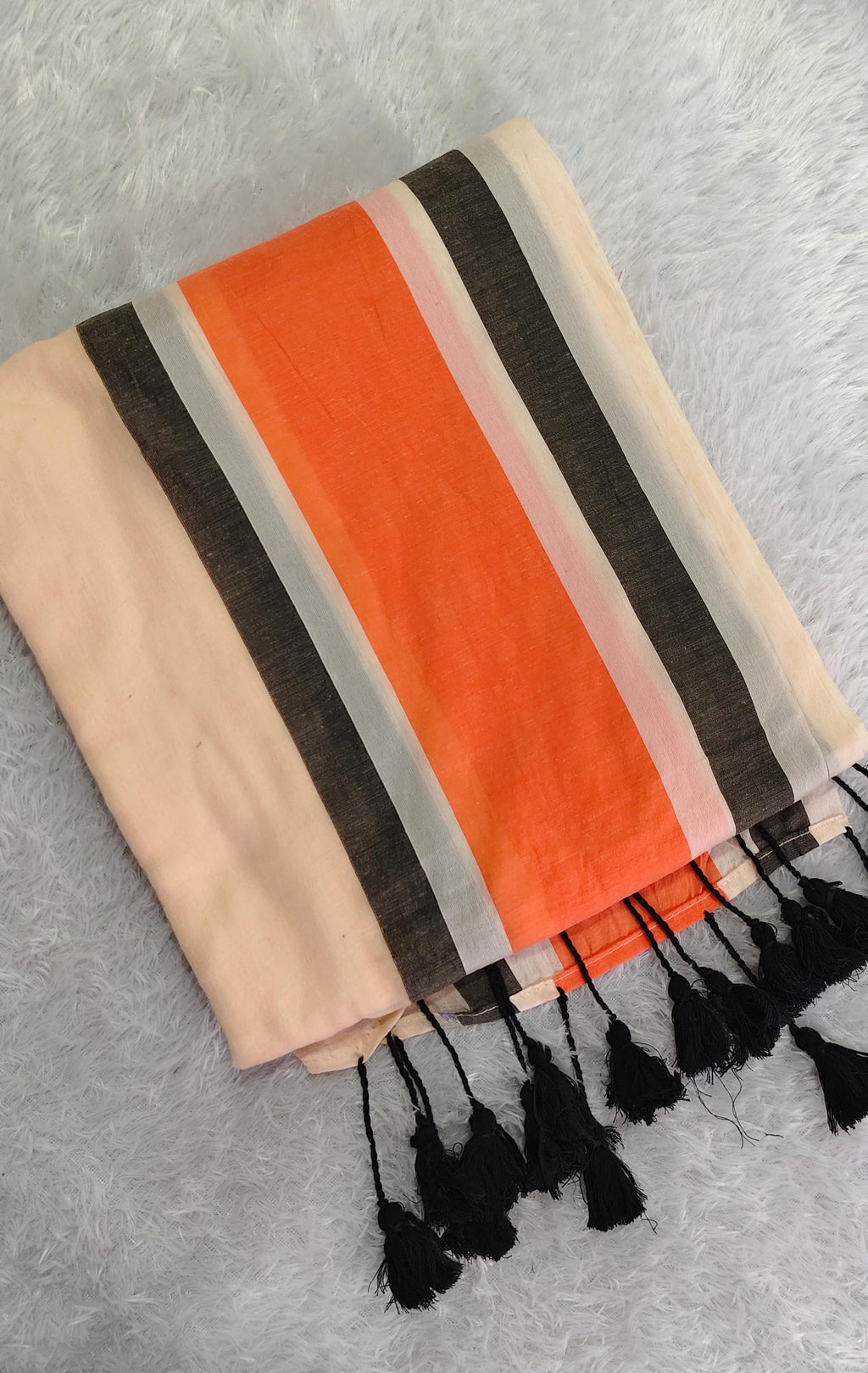 Black and Orange mul mul saree