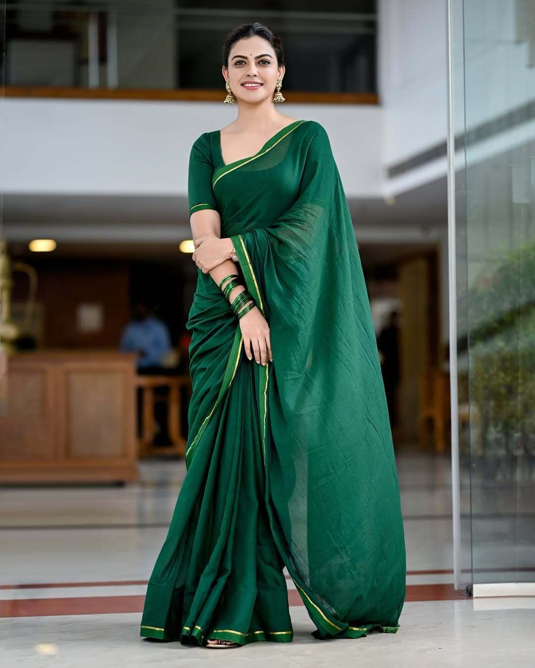 Bottle Green Mul Mul Saree