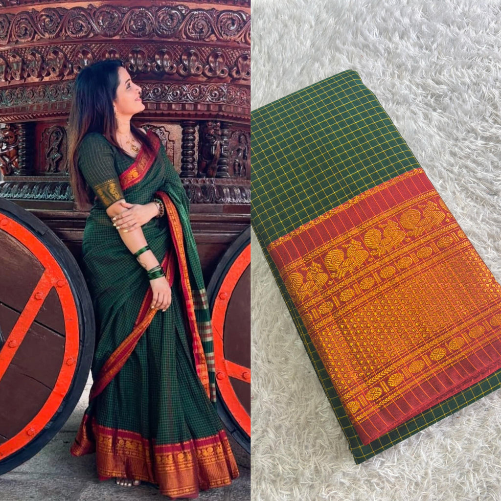Big border Checks Narayanapet Cotton Saree