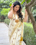 Rose Embroidered Cotton Saree