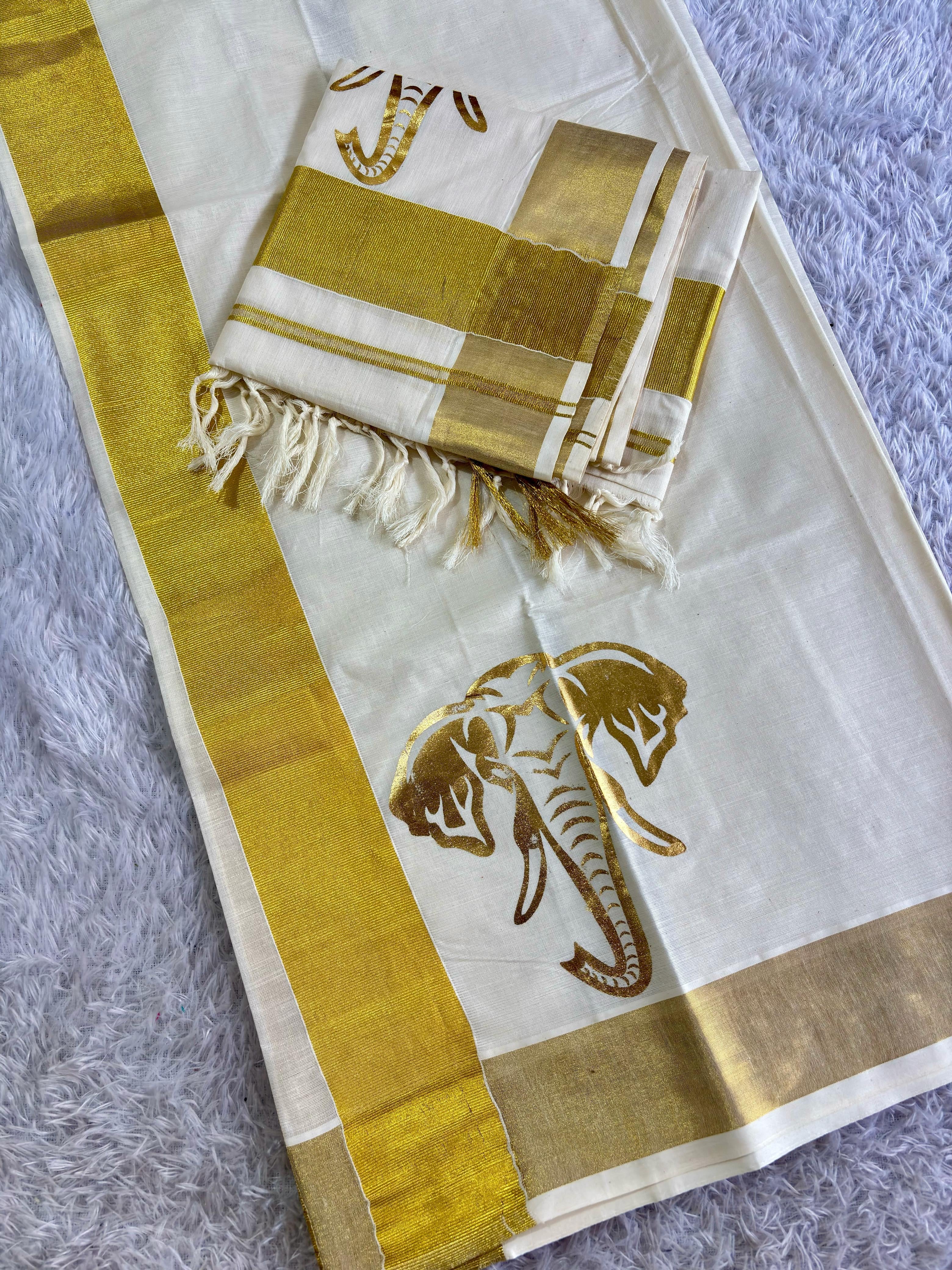 Golden foil kasavu set mundu(Swarnam)