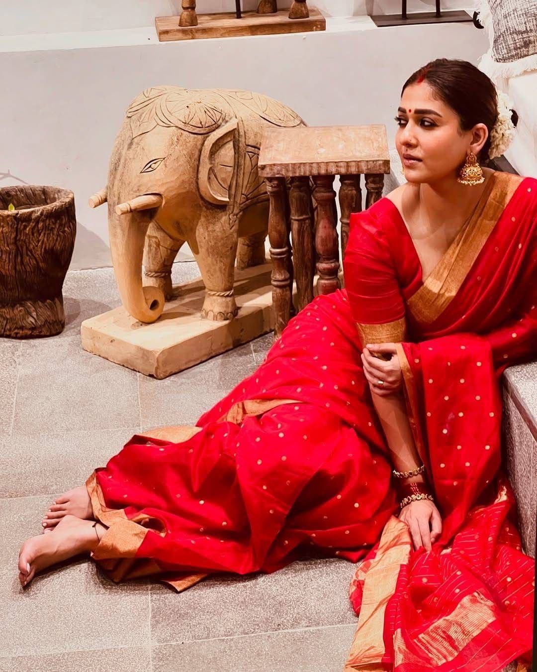 Red polka saree