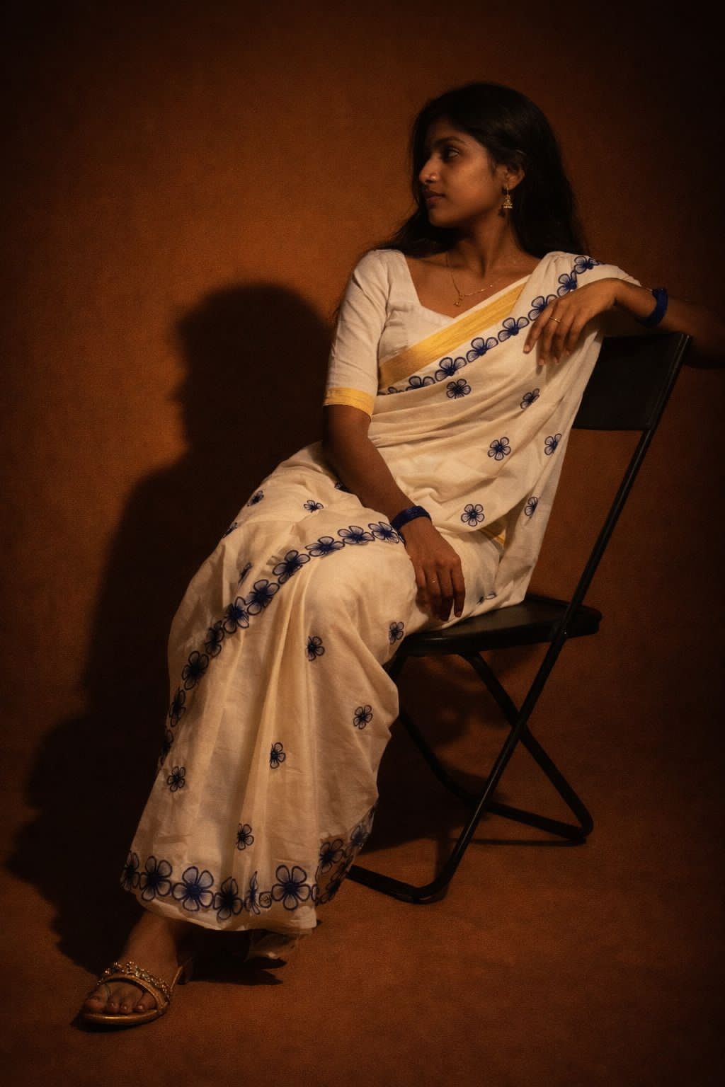 Blue scallop work cotton saree (Akirithi)