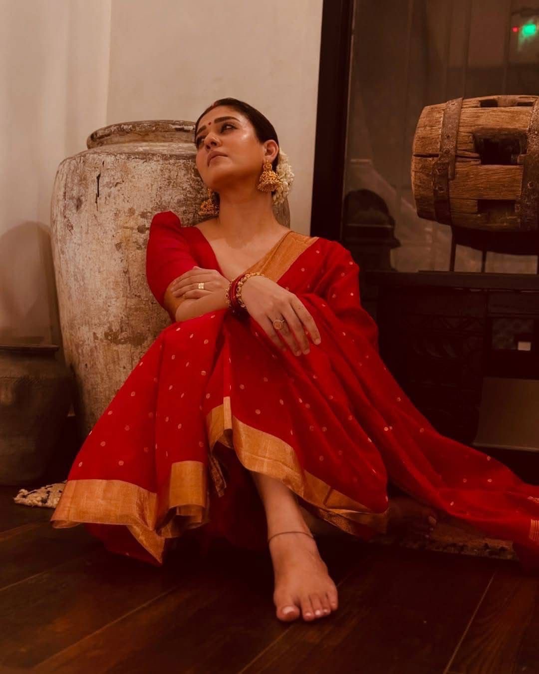 Red polka saree