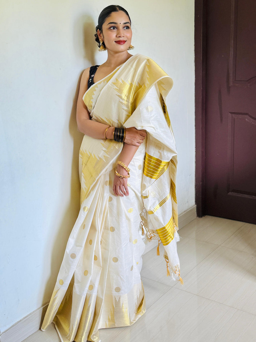 Cotton big temple weave saree