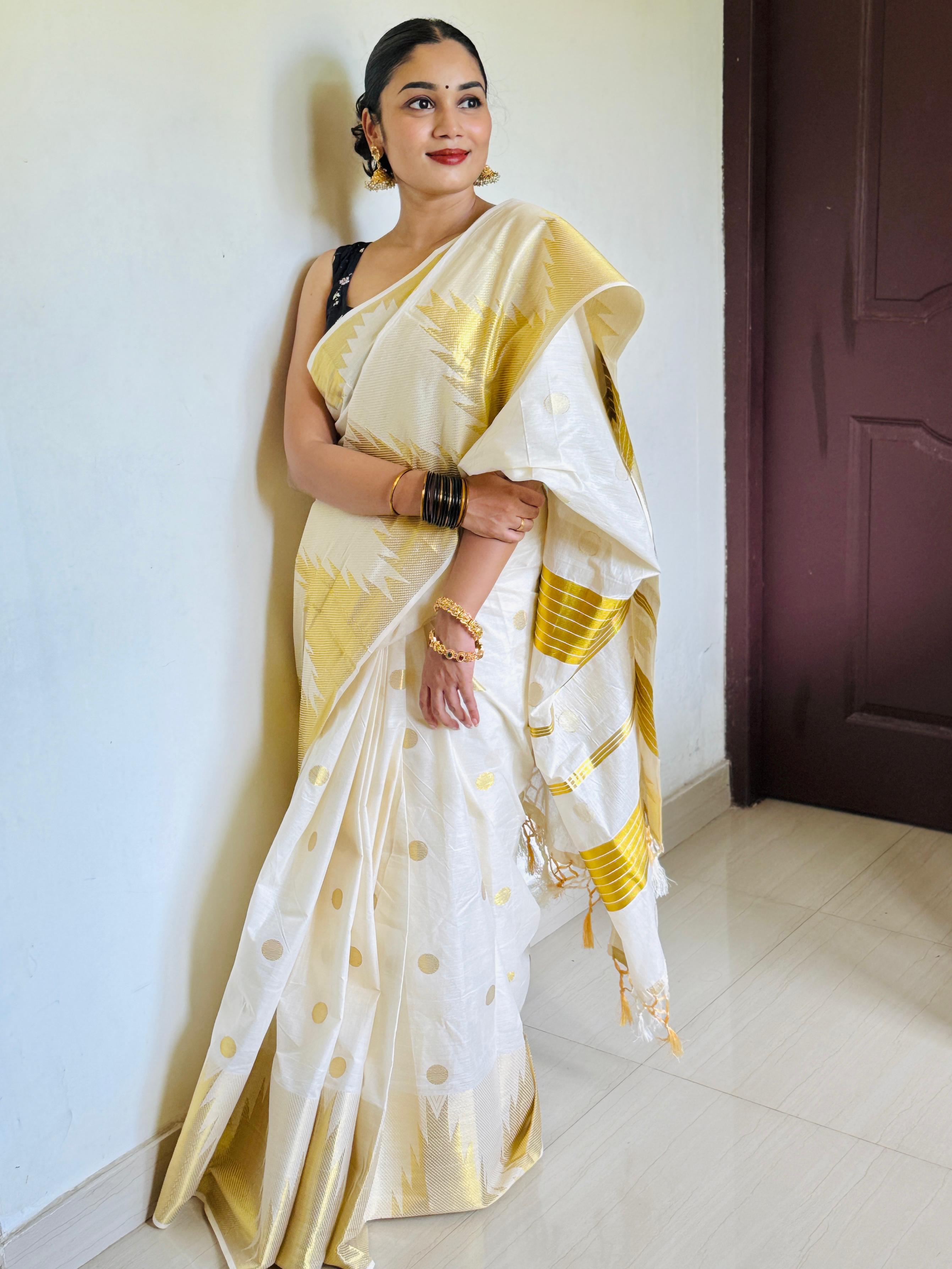 Cotton big temple weave saree