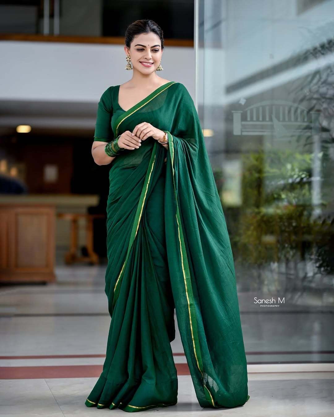 Bottle Green Mul Mul Saree