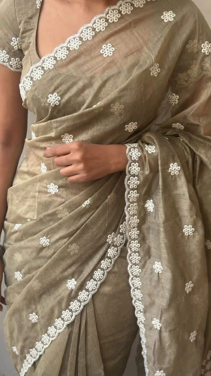 Antique Mouse Colour Chanderi Cotton Saree (Veloura)