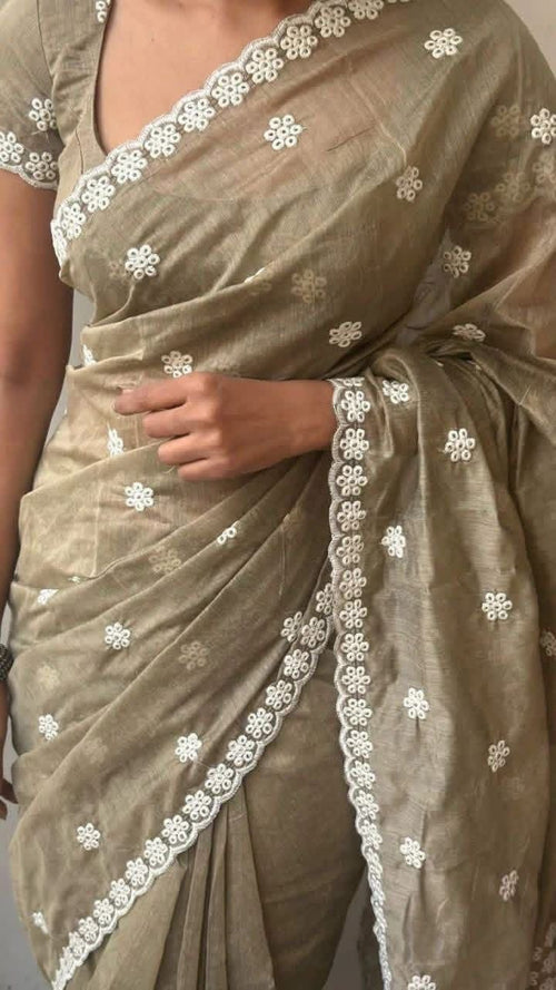 Antique mouse colour chanderi cotton saree (veloura)