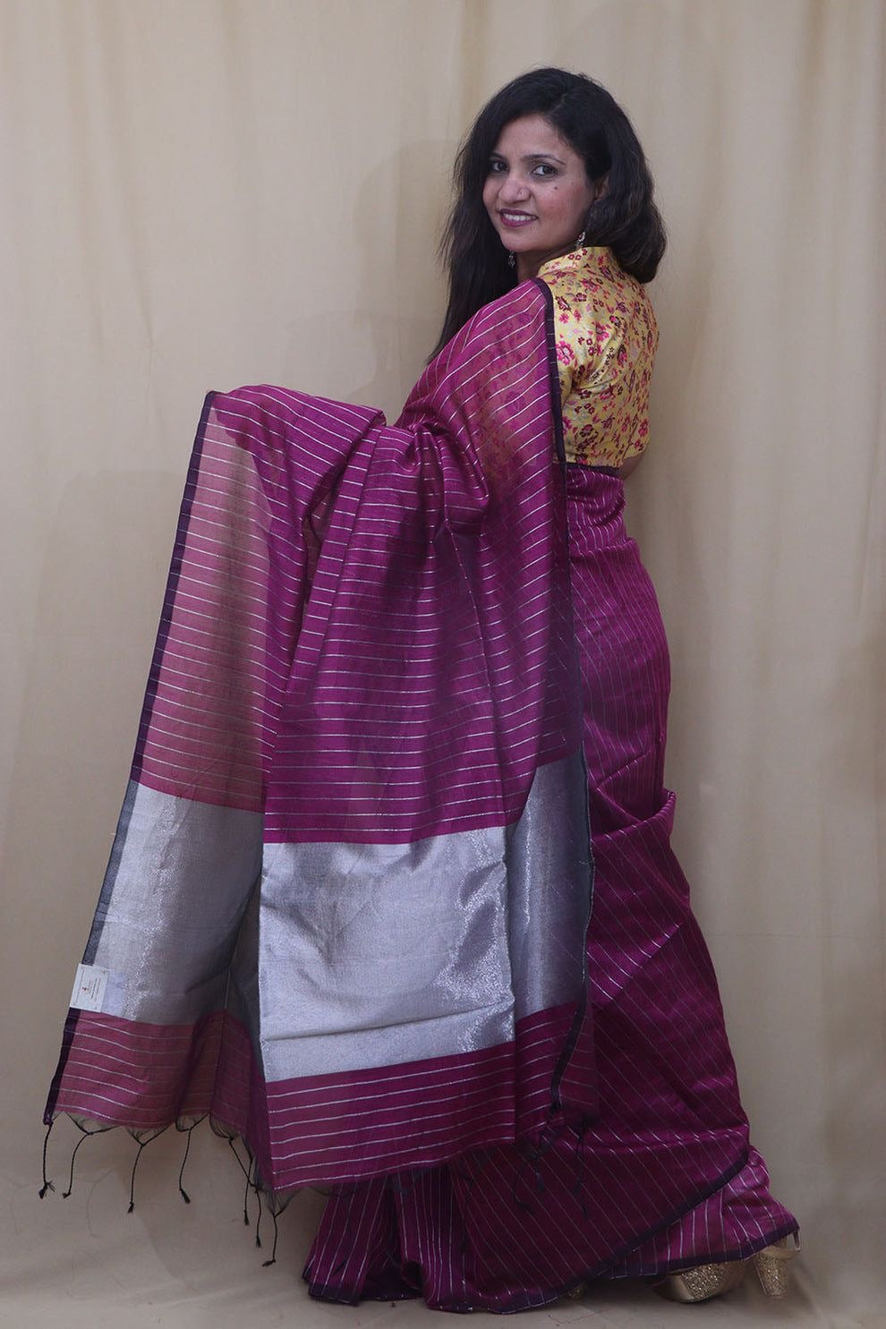 Cotton silk silver saree