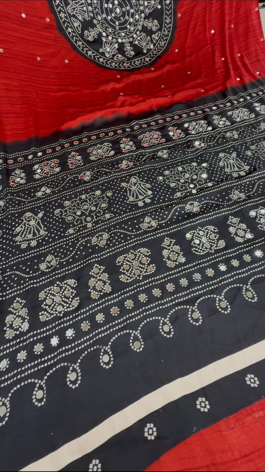 Mirror Ajrakh semi model silk saree