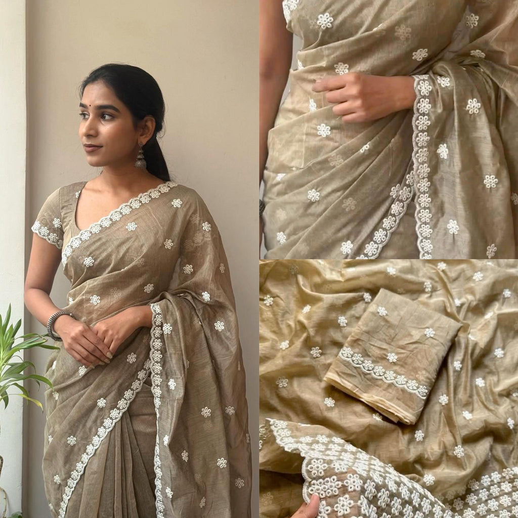 Antique Mouse Colour Chanderi Cotton Saree (Veloura)