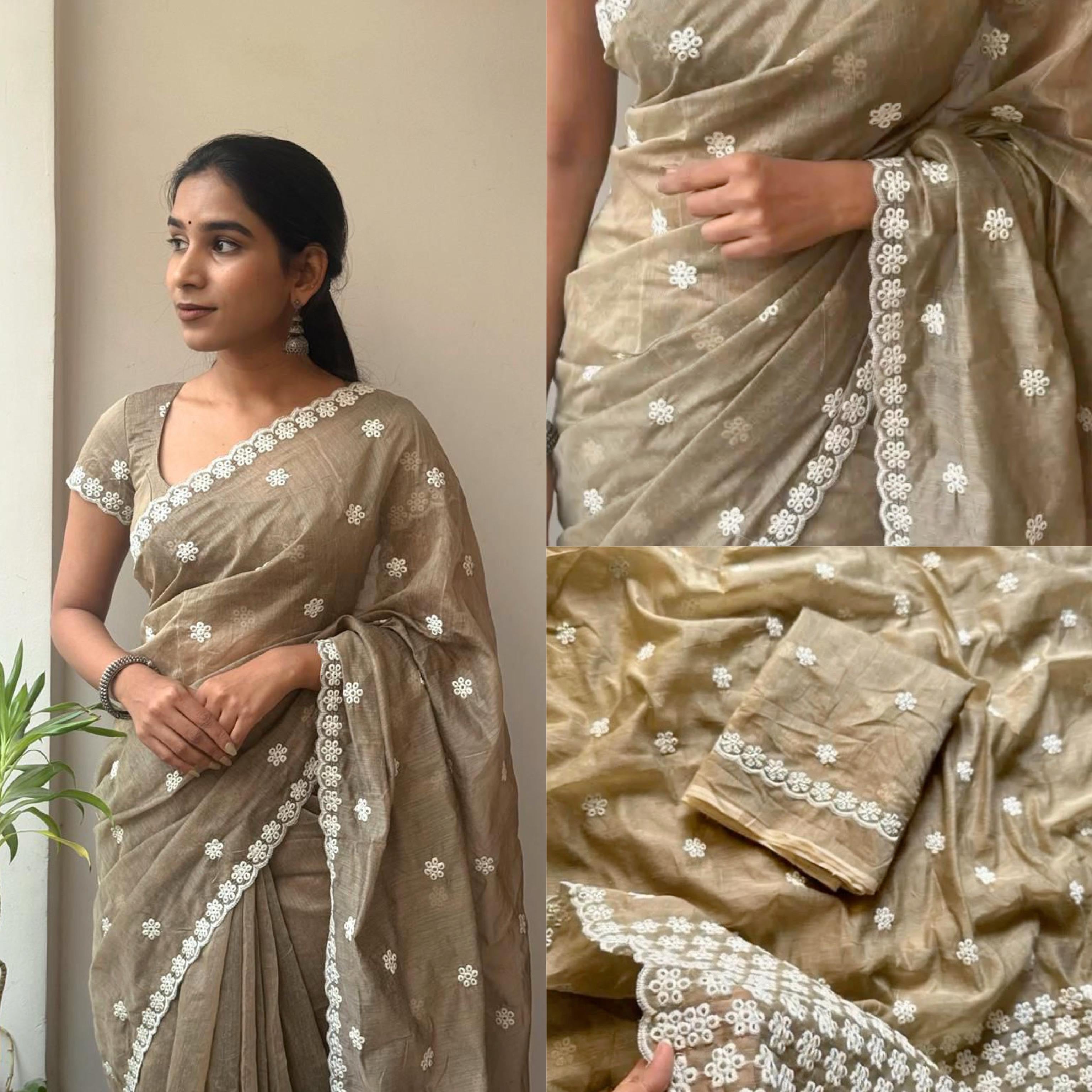 Antique mouse colour chanderi cotton saree (veloura)