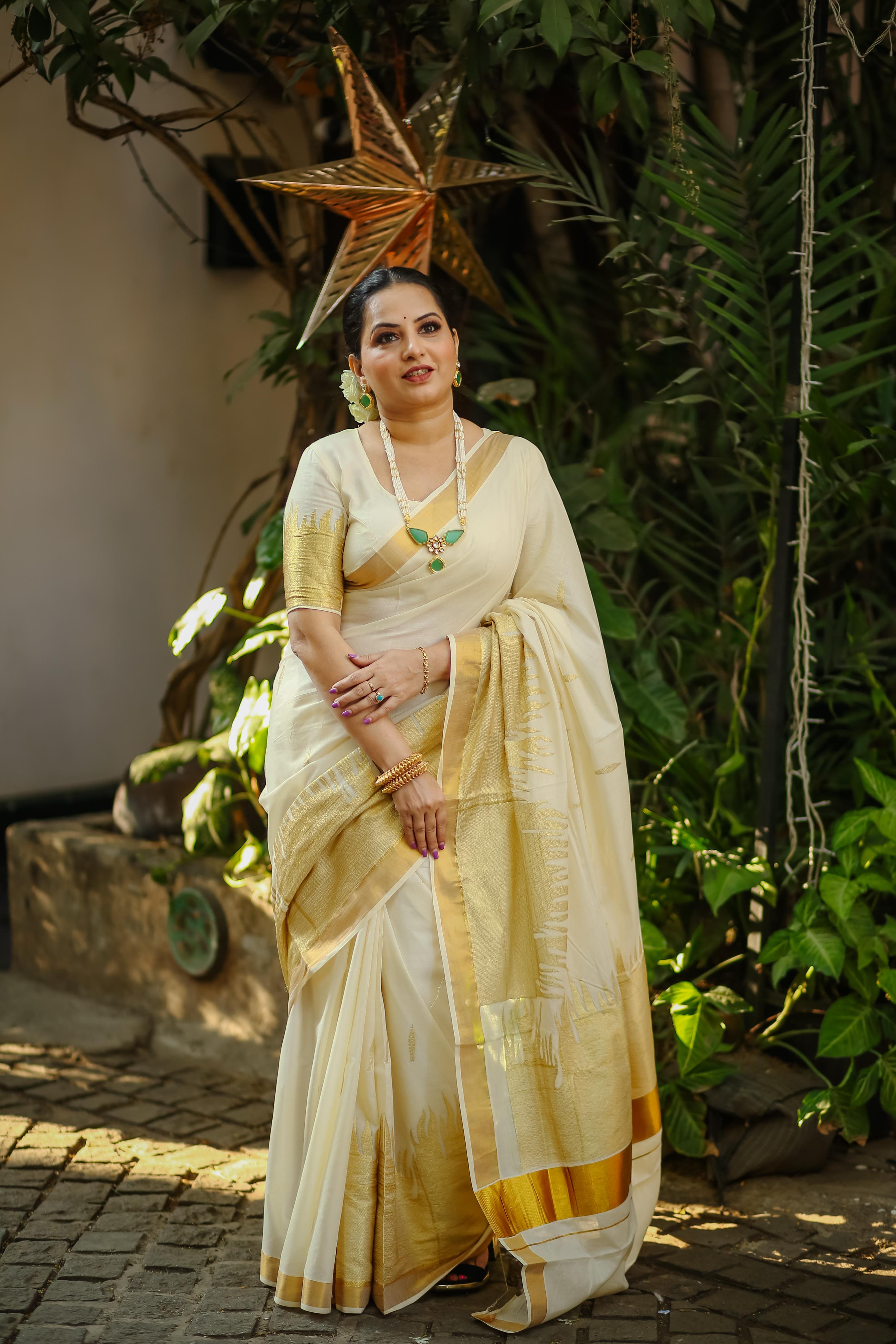 Fire embroidery saree