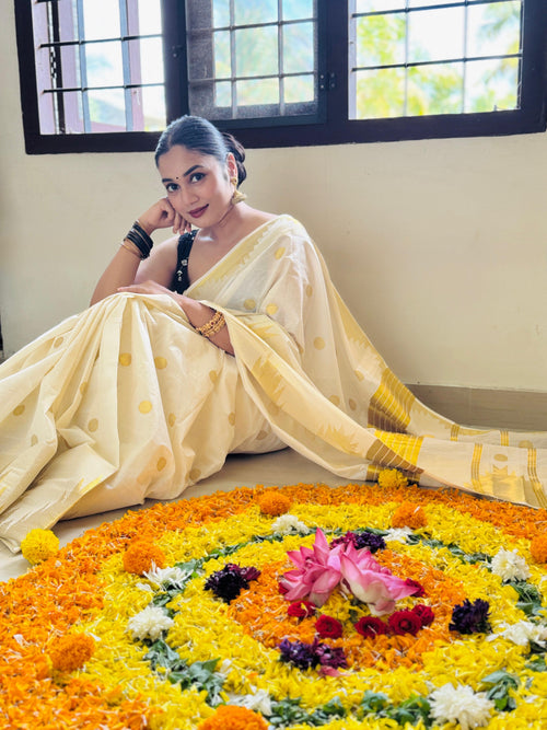 Cotton big temple weave saree