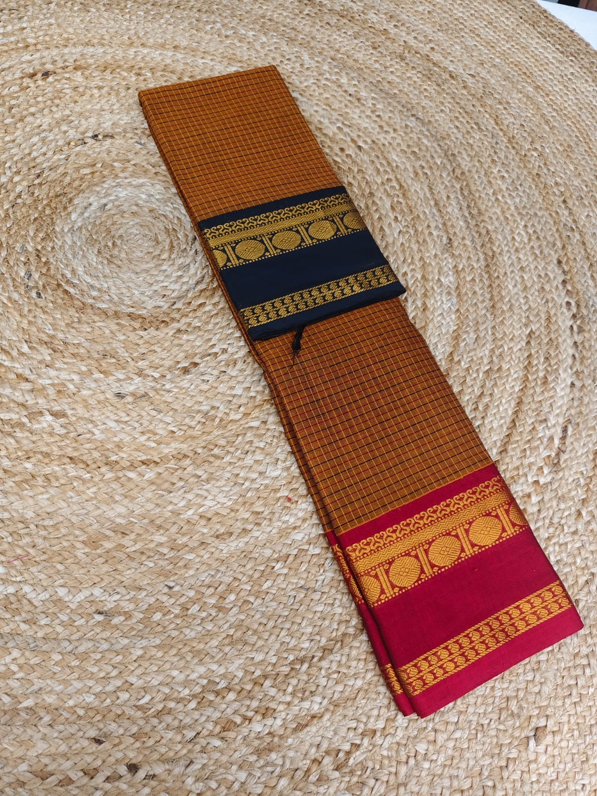 Ganga Jamuna border jari checks chettinad cotton saree