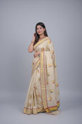 Lotus Weave Golden Tissue Saree with Temple Borders