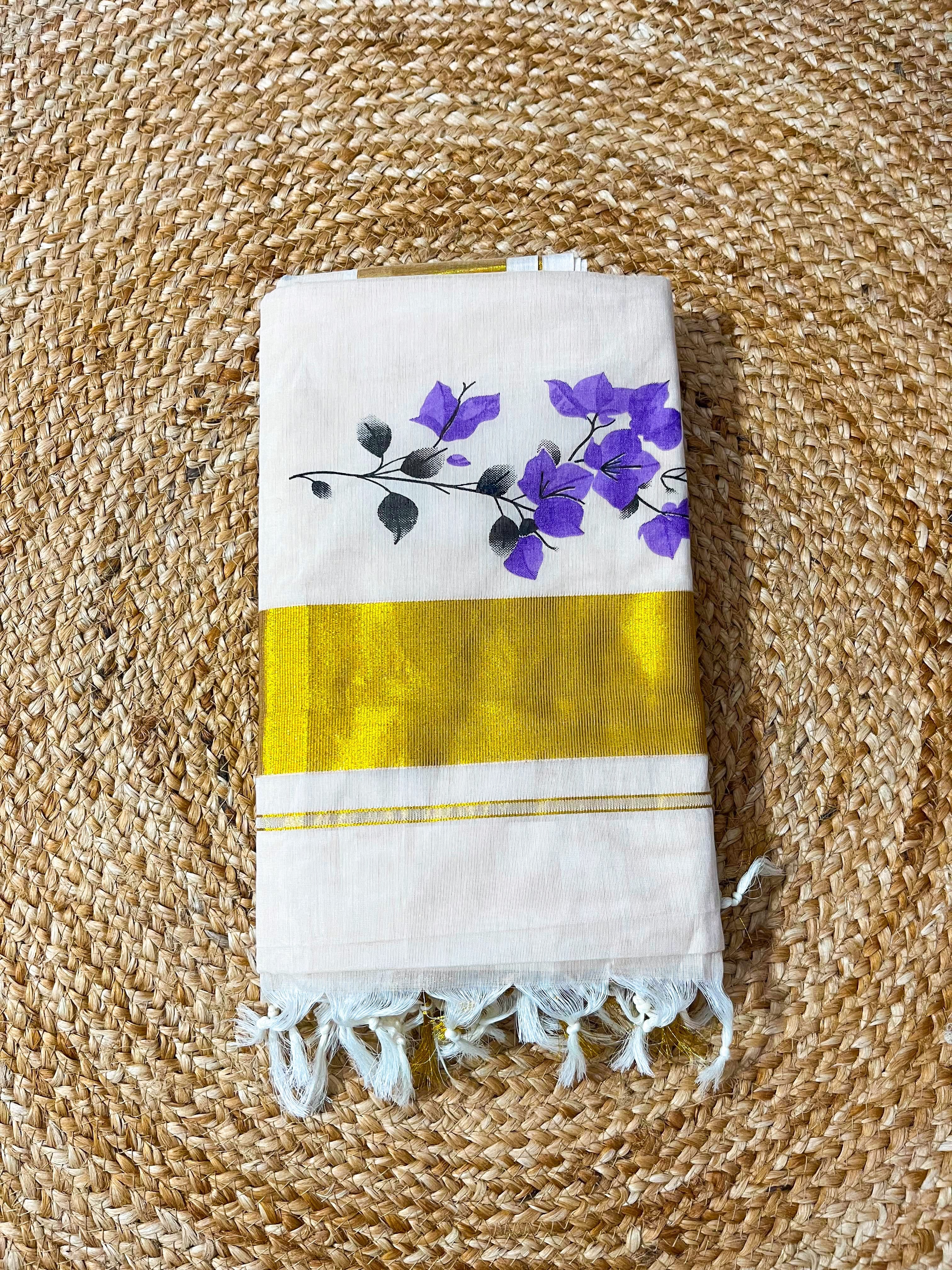 Tusser Shade Cotton Saree(Bougainville)