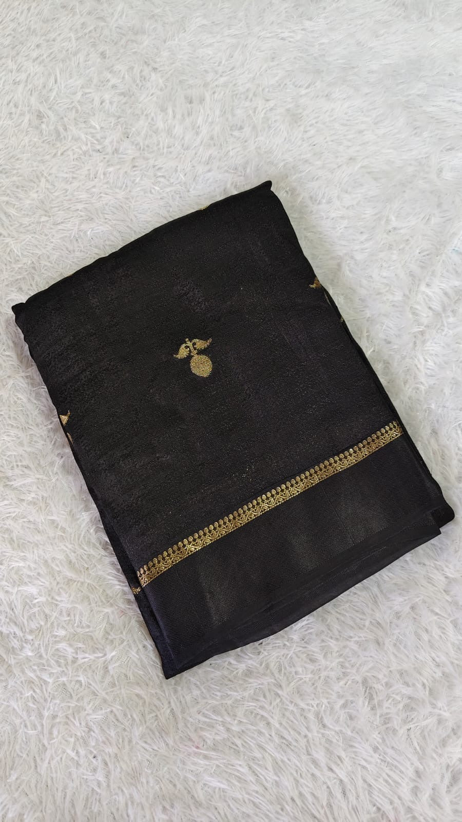 Green flower Embro Golden Tissue Saree with Tussles