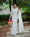 Cotton Golden Lines Saree with Tussels