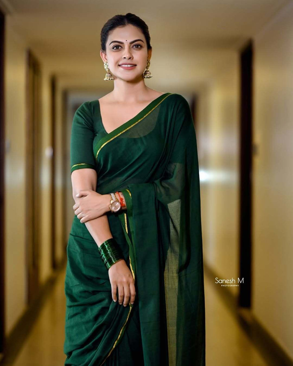 Bottle Green Mul Mul Saree