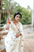 Elephant with Umbrella Embro Cotton Saree