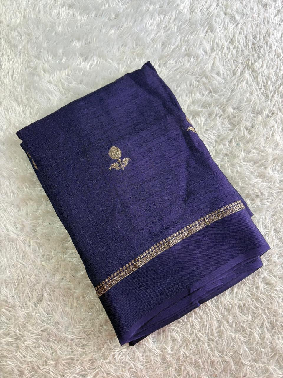 Green flower Embro Golden Tissue Saree with Tussles