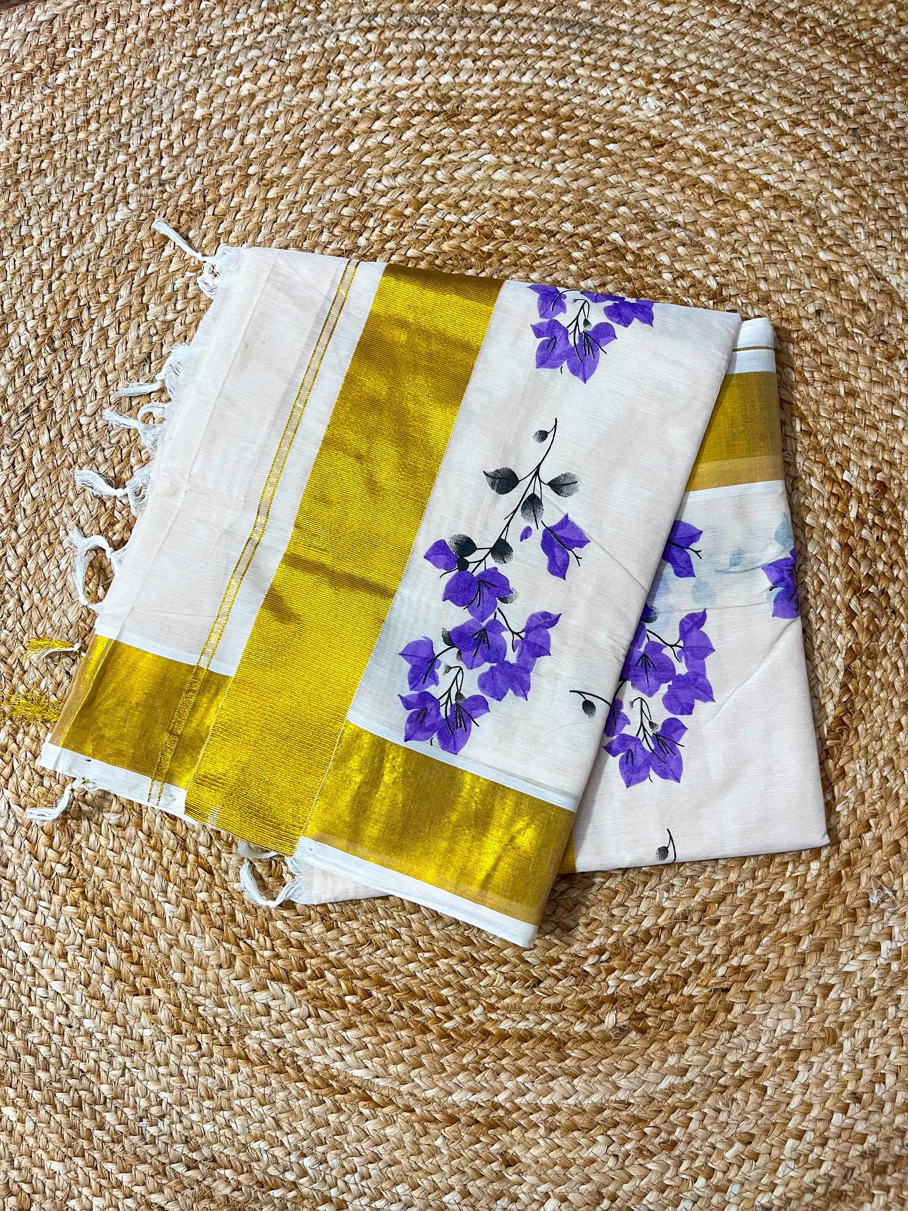 Tusser Shade Cotton Saree(Bougainville)