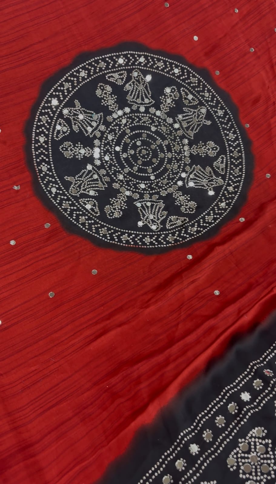 Mirror Ajrakh semi model silk saree