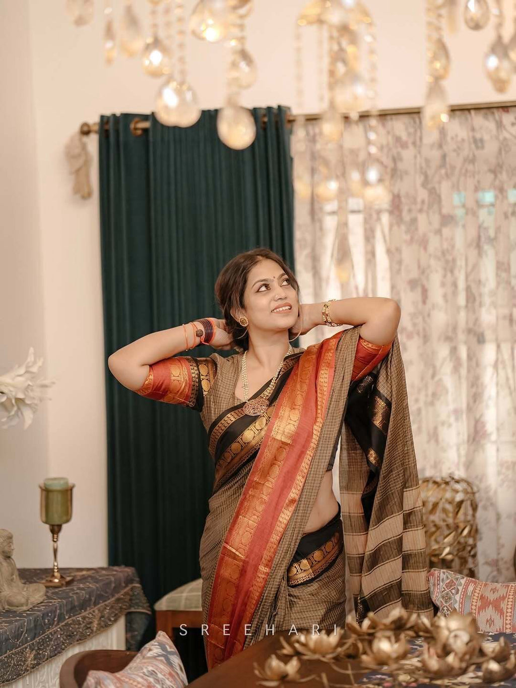 Ganga Jamuna border jari checks chettinad cotton saree