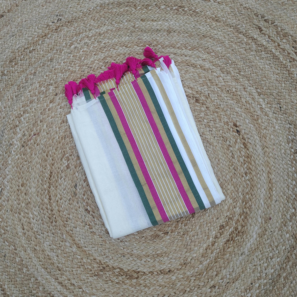 Pink and green mul saree