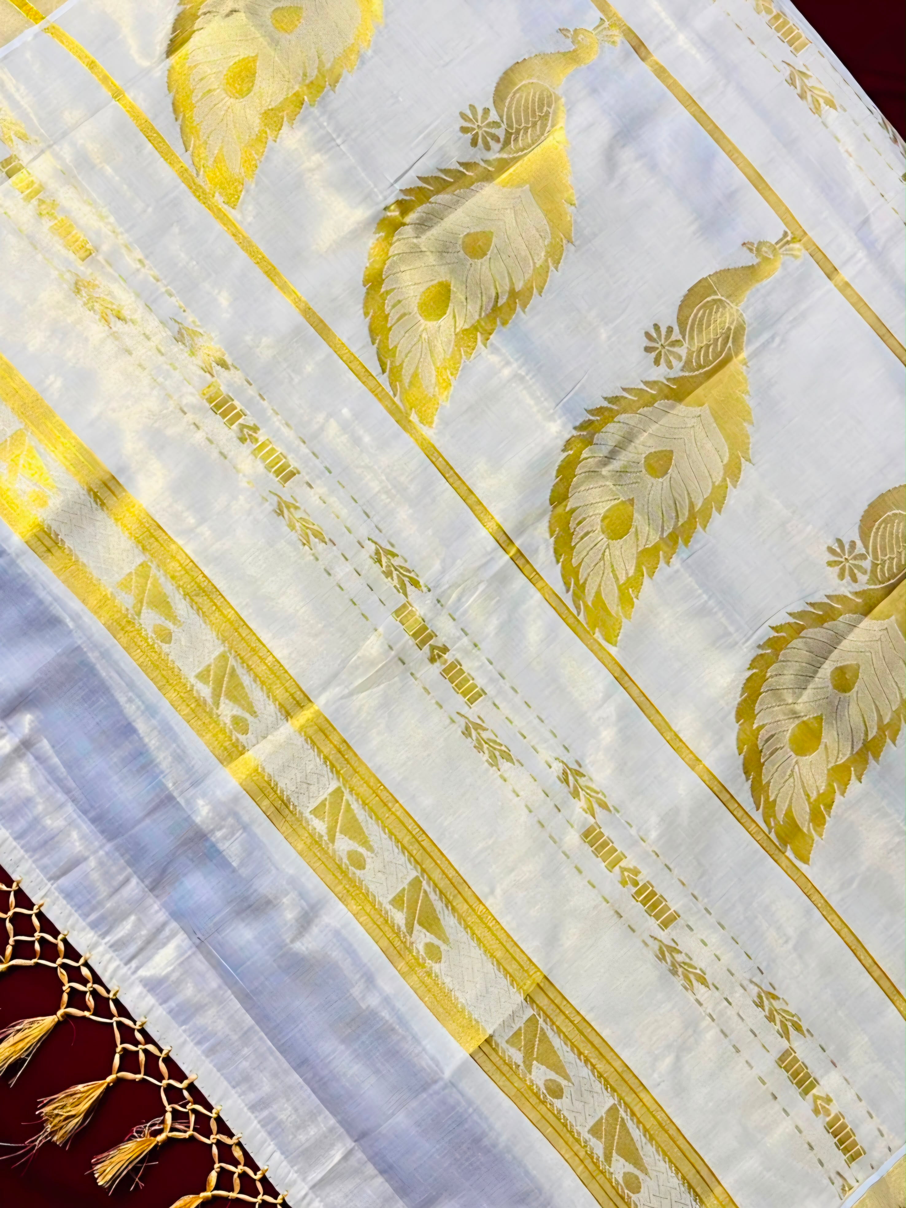 Mayilazhagu: Golden Tissue Weaved Design(Handloom Replica)