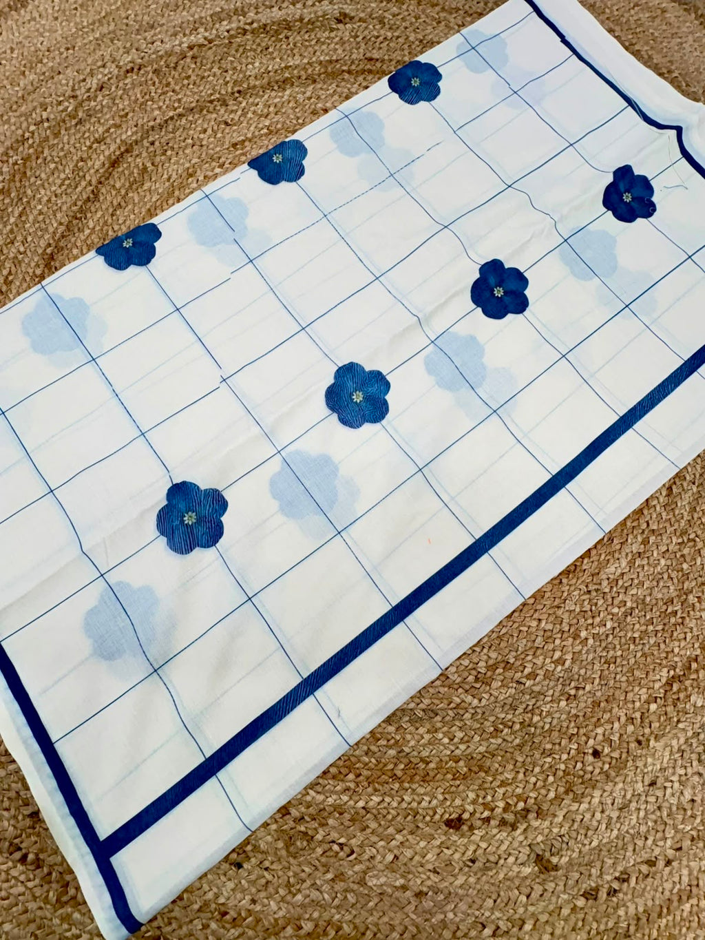 Pure Cotton Digital Printed(Indigo Bloom Checks)