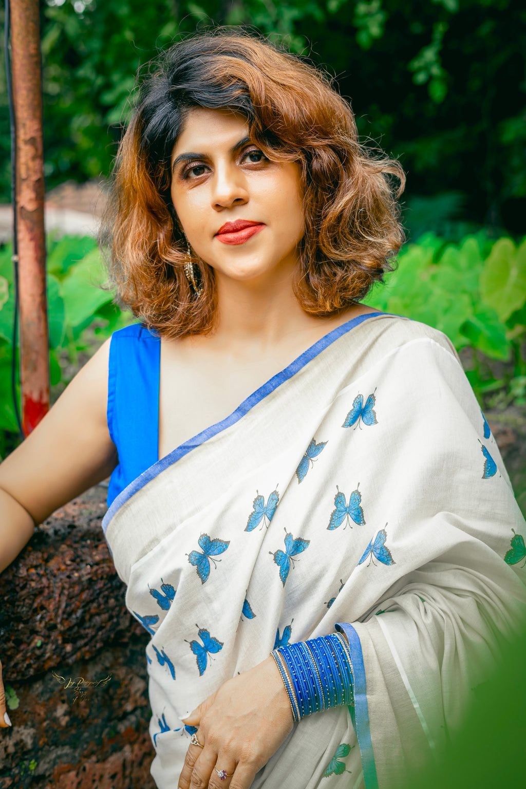 Golden Tissue Printed Saree(Butterfly)