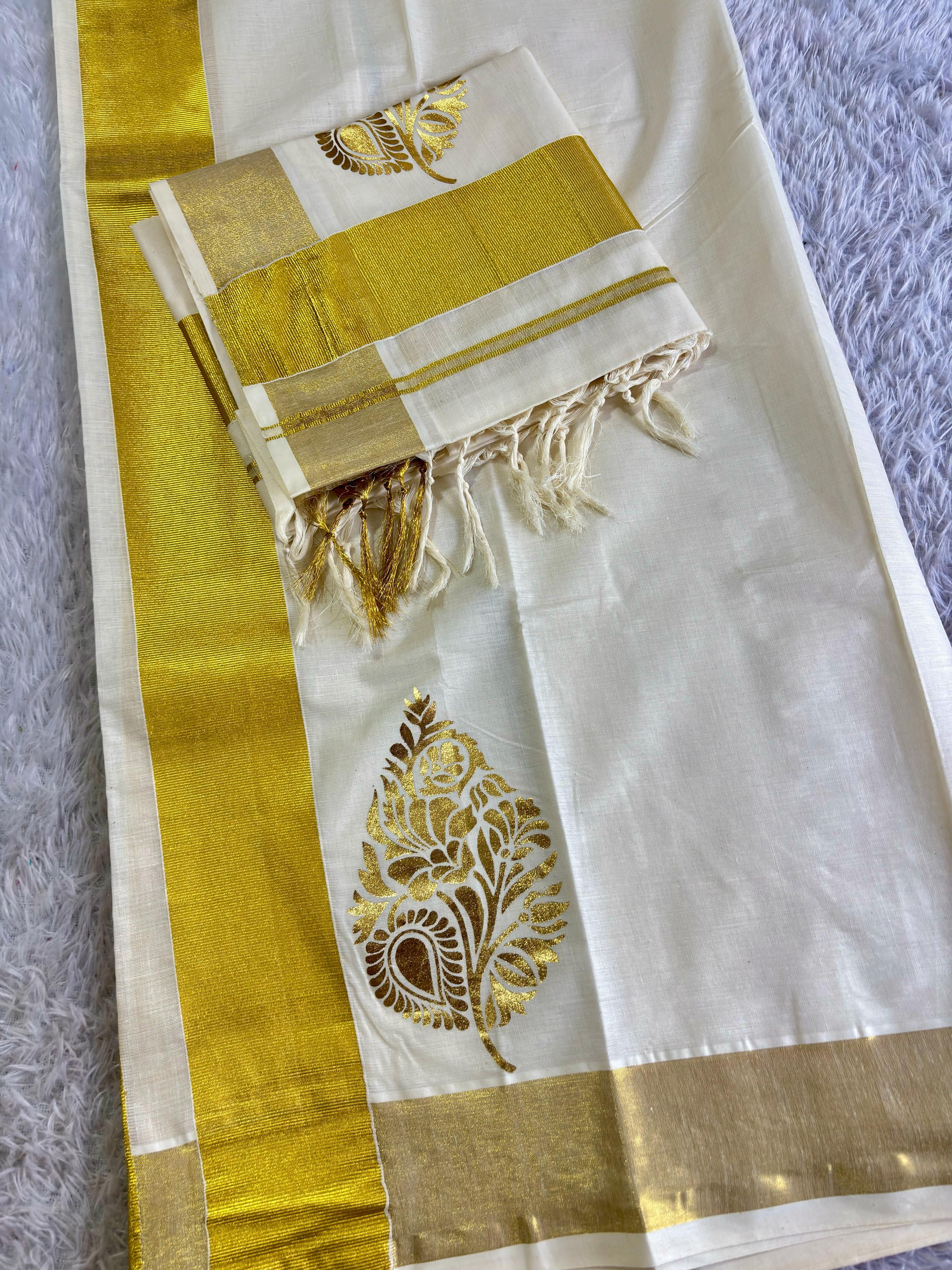 Golden foil kasavu set mundu(Swarnam)