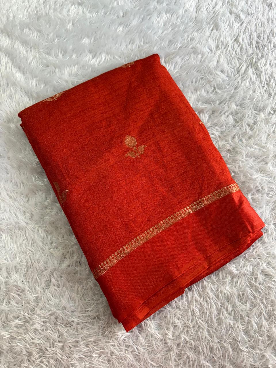 Green flower Embro Golden Tissue Saree with Tussles