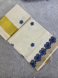 Blue scallop work cotton saree (Akirithi)
