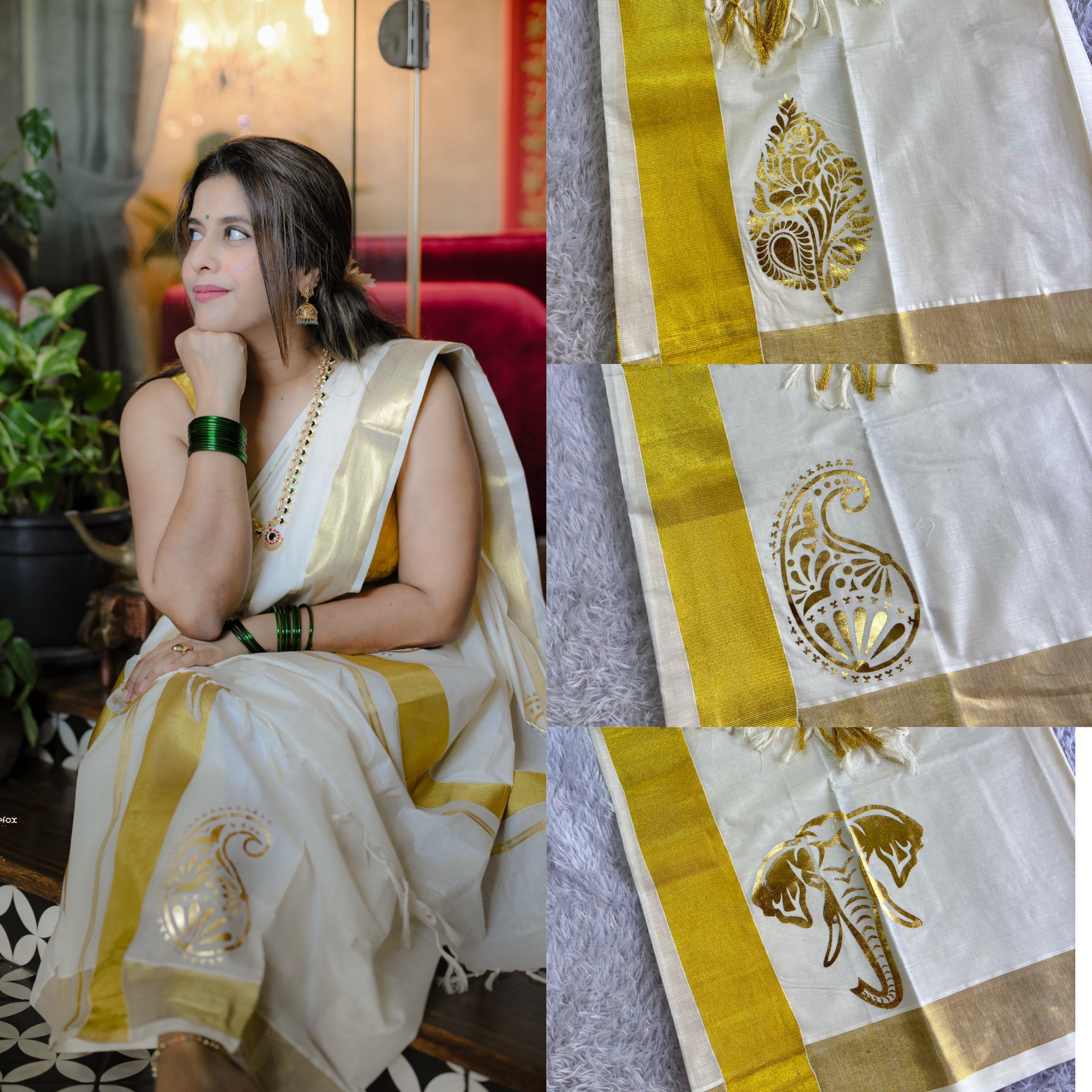 Golden foil kasavu set mundu(Swarnam)