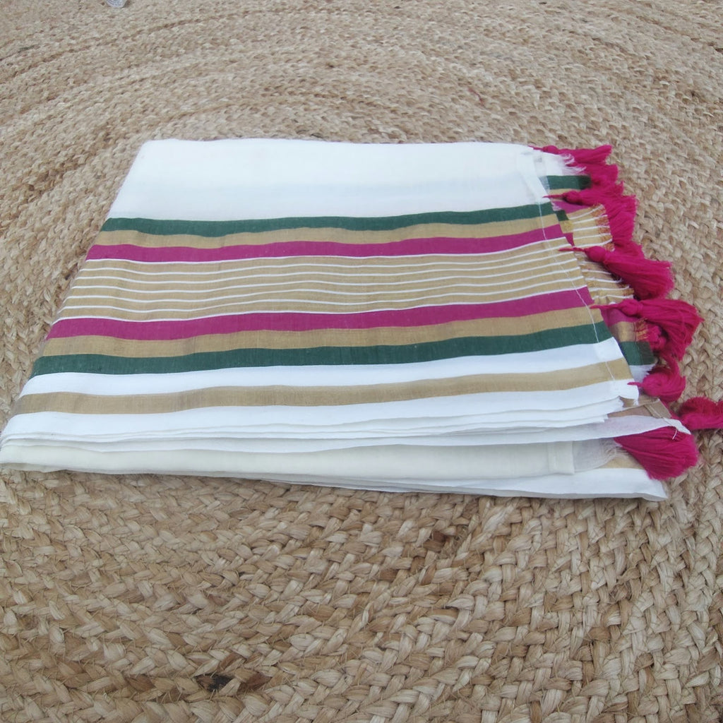Pink and green mul saree