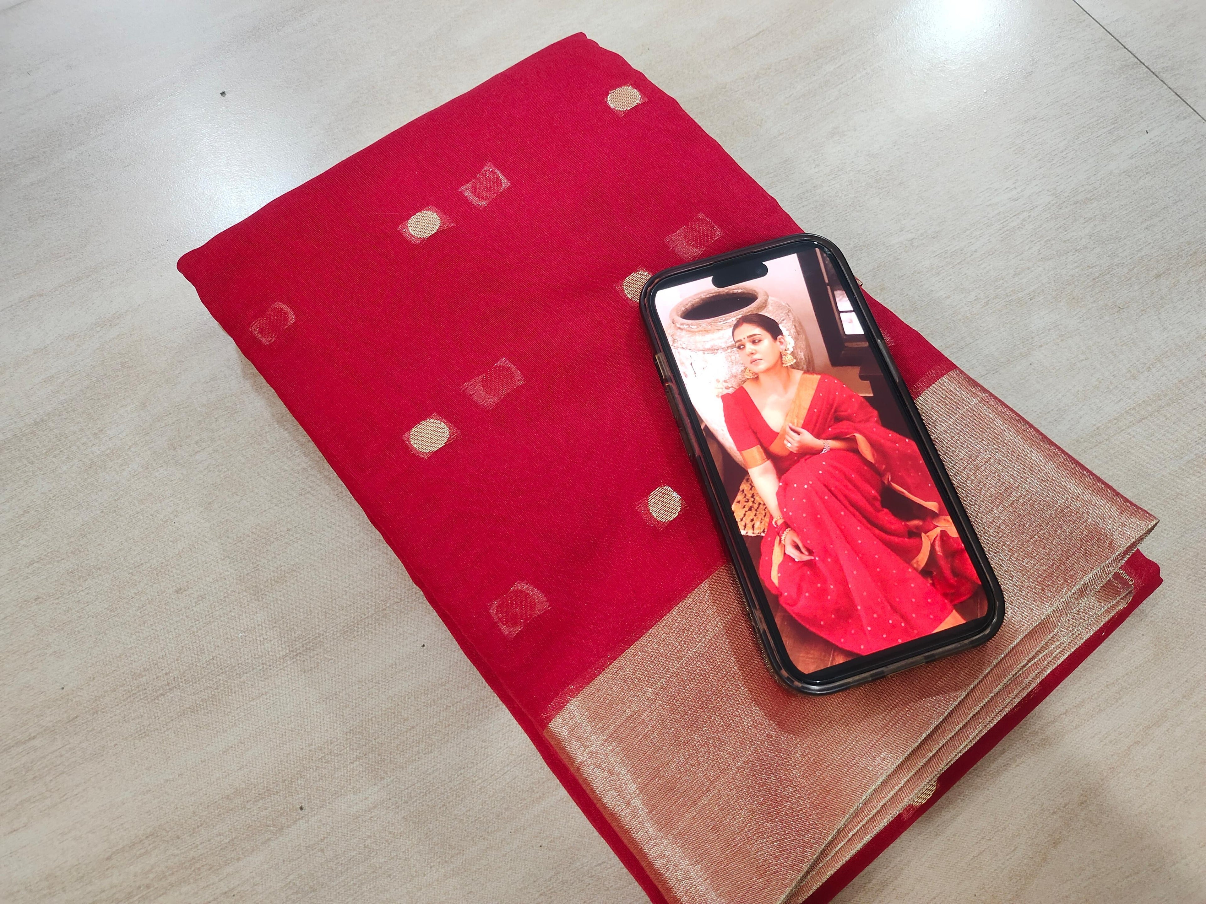 Red polka saree