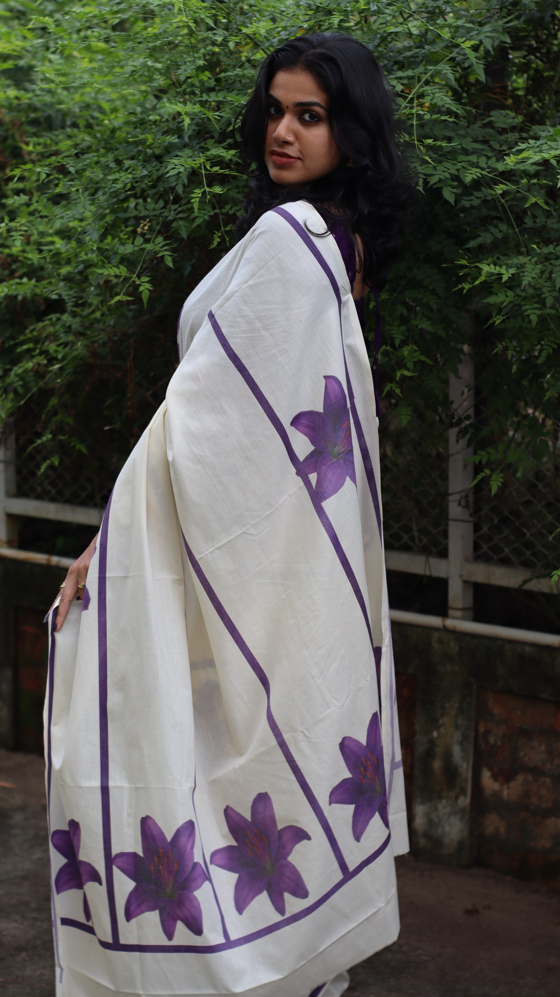 Pure Cotton Digital Printed(Lavender Stripes)