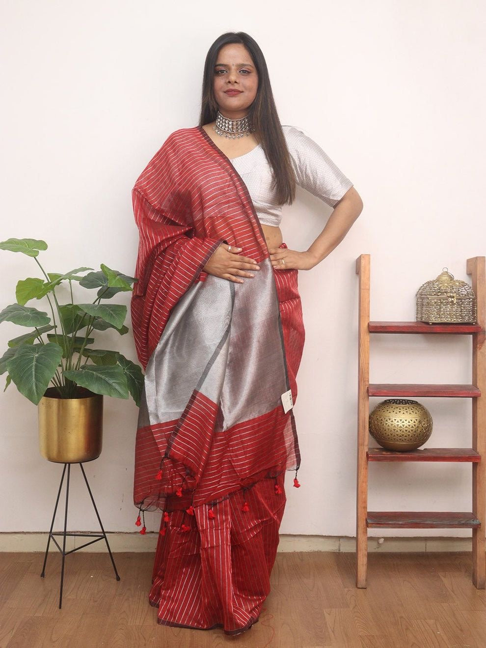 Cotton silk silver saree