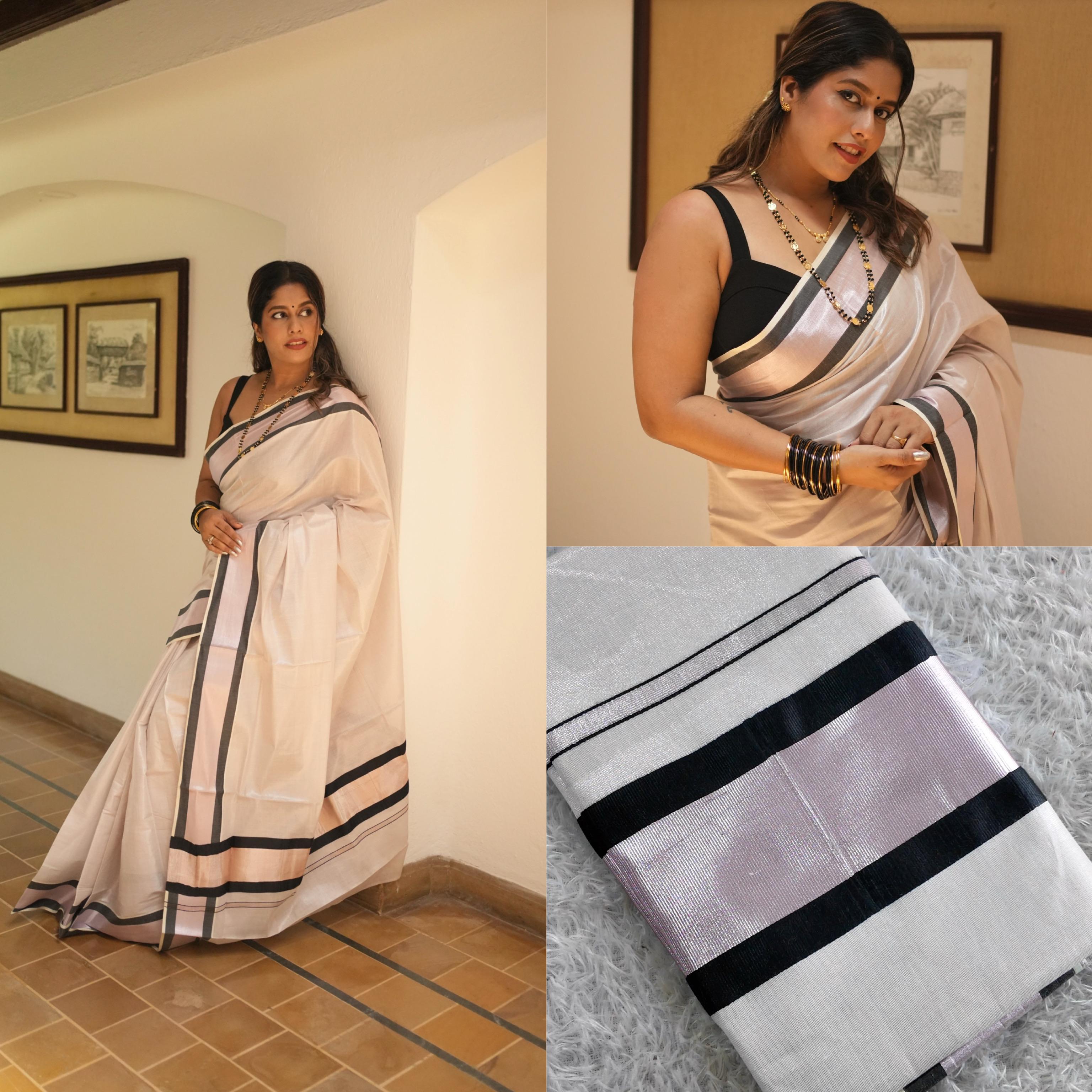 Premium Rose Gold Tissue saree(Petaline Rose Gold)